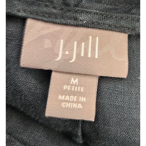 J. Jill Black 100% Linen Open Front Blazer Jacket M Petite Lightweight Soft - Picture 2 of 7